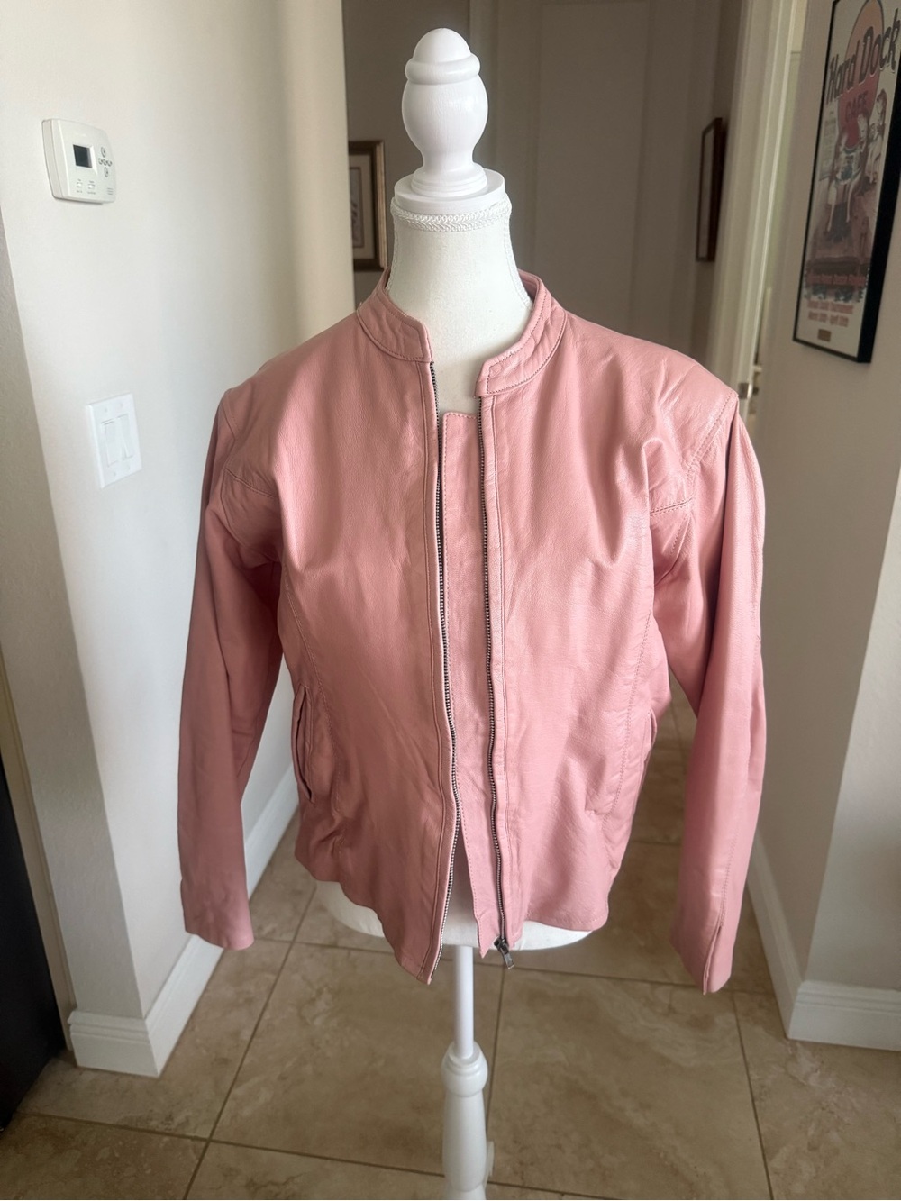 Women's Pink Leather Bomber Jacket